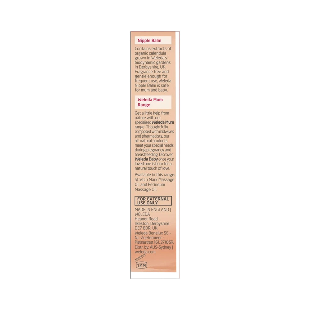 Weleda Nipple Balm Mum 25g — carton use and care panel