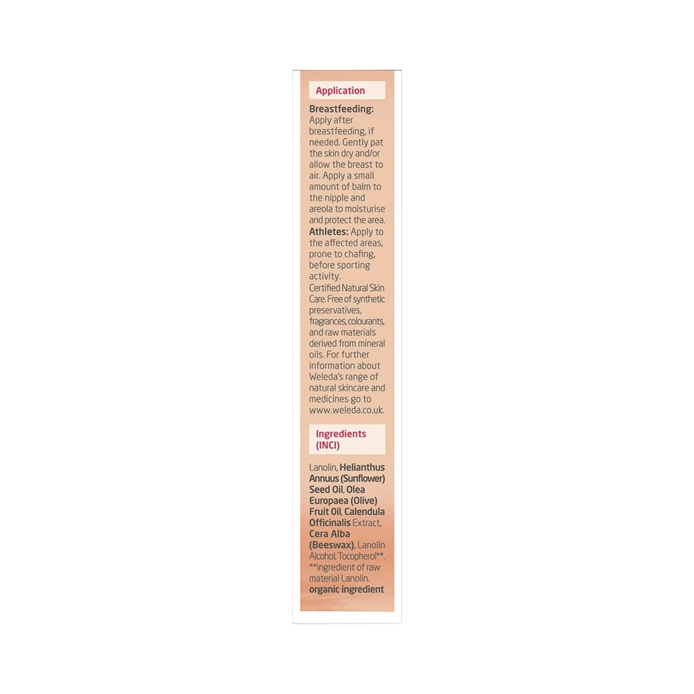 Weleda Nipple Balm Mum 25g — carton ingredient and warning panel