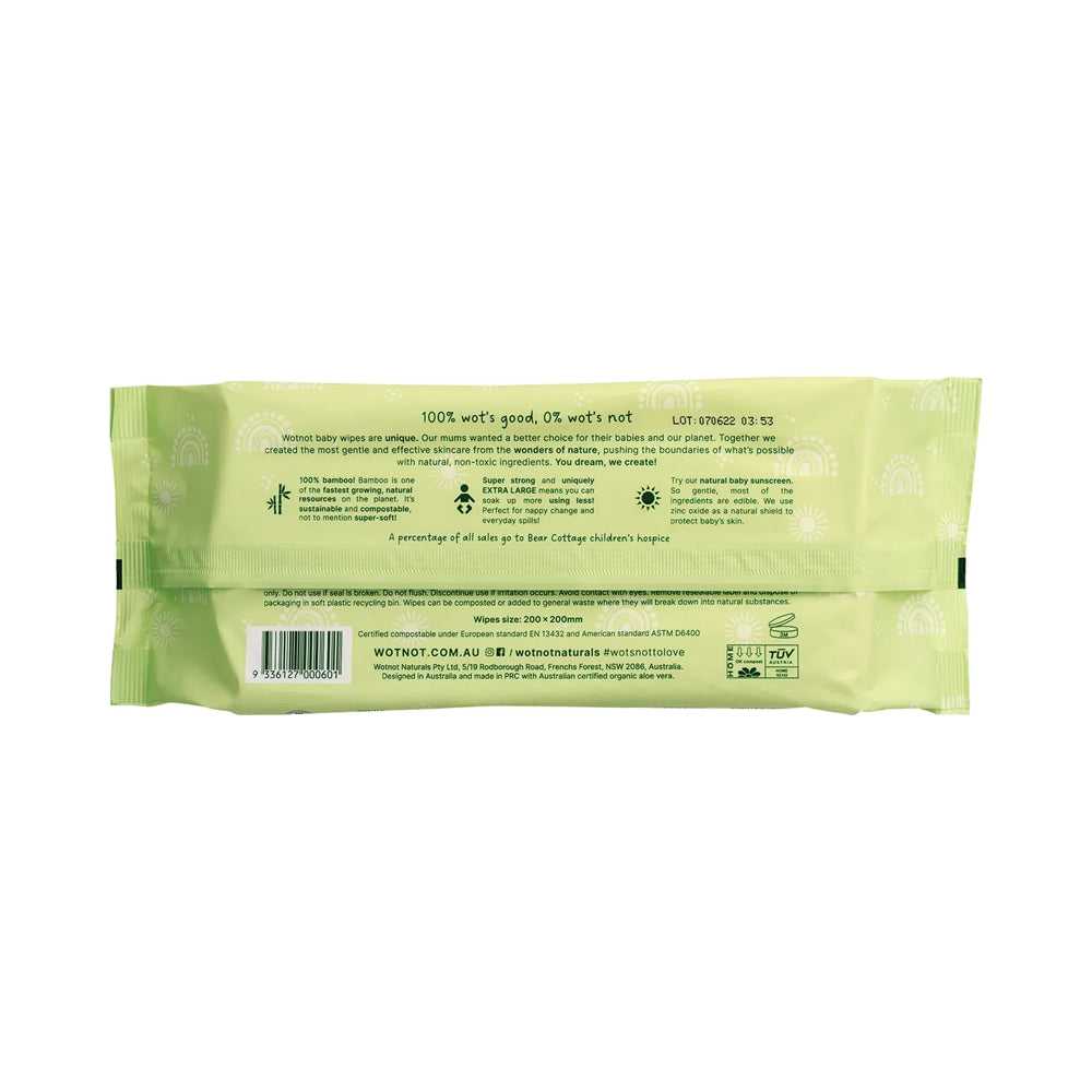 Wotnot Naturals Baby Wipes for Case Refill Pack 100% Biodegradable 70 Pack