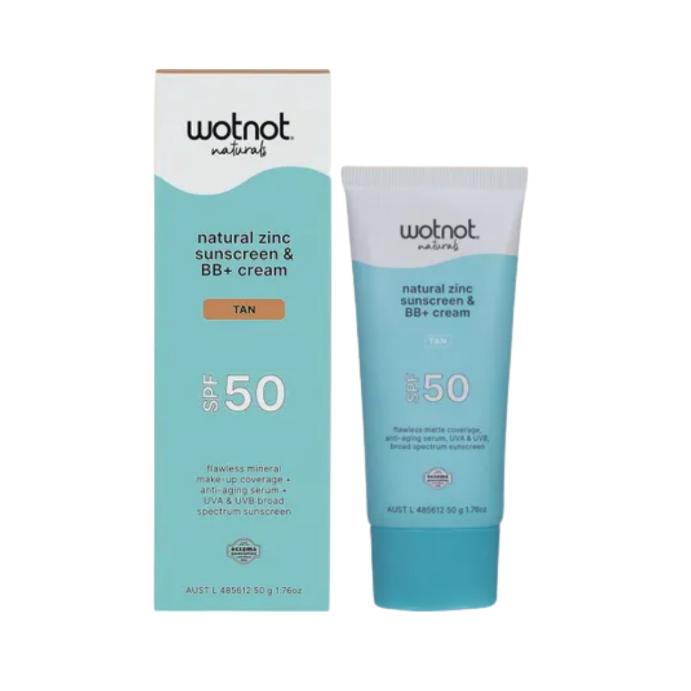 Wotnot Natural Zinc Sunscreen & BB+ Cream SPF 50 Tan 50g