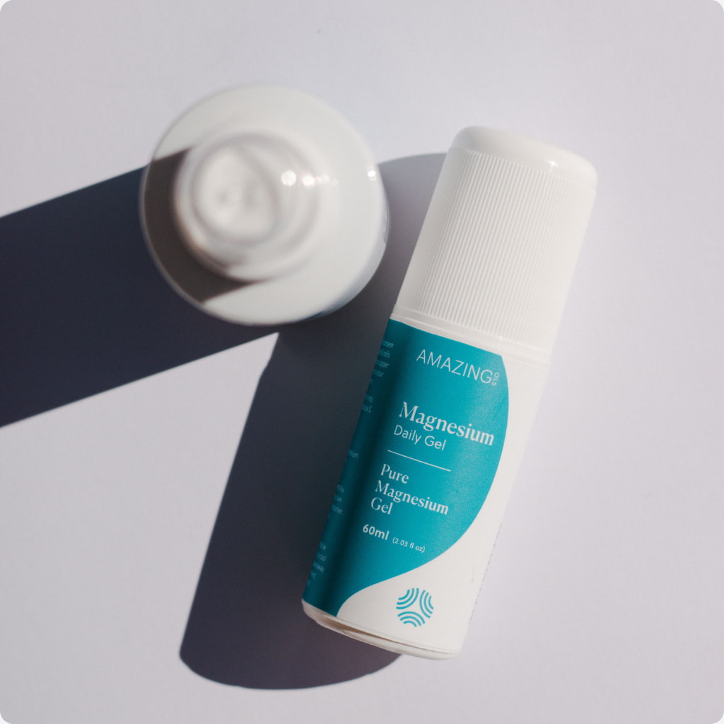 Amazing You Magnesium Daily Gel 60ml with cap removed showing the rollerball