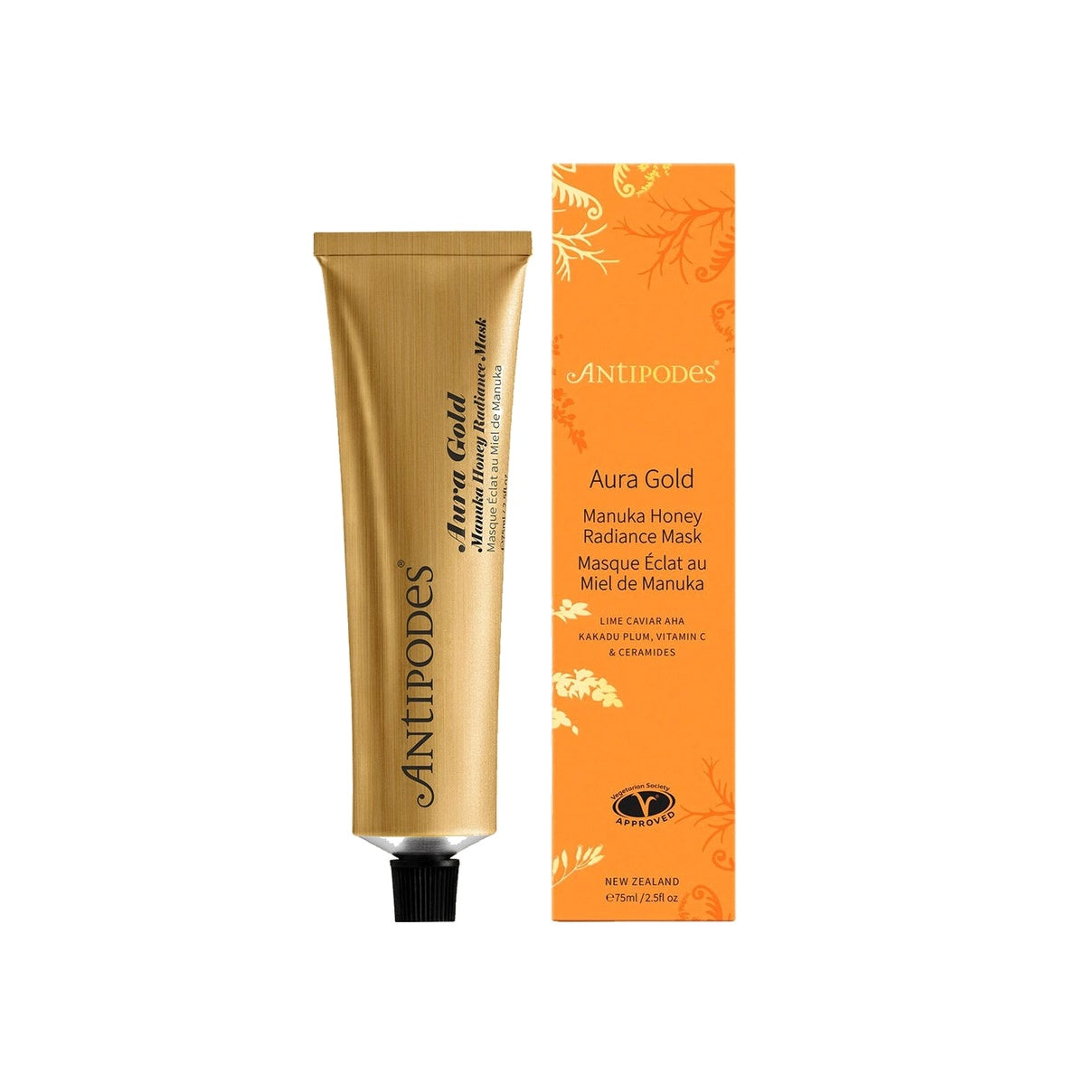 Antipodes Aura Gold Manuka Honey Radiance Mask 75ml pure white padded packshot