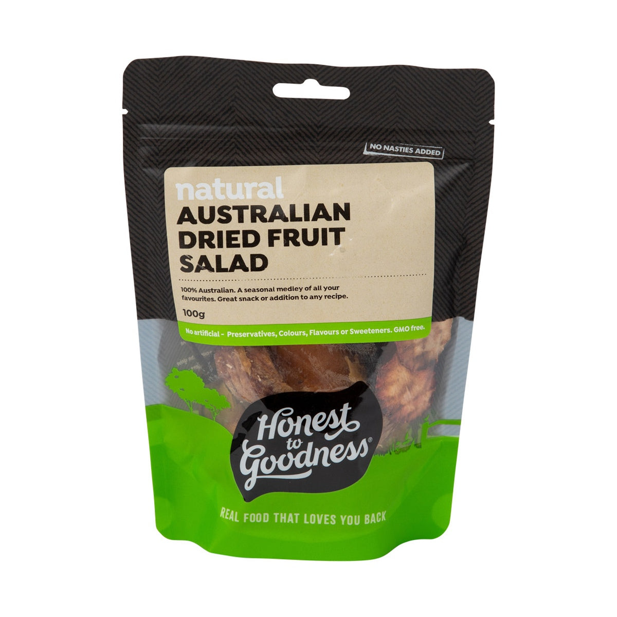 Honest to Goodness Australian Dried Fruit Salad 100g front pack
