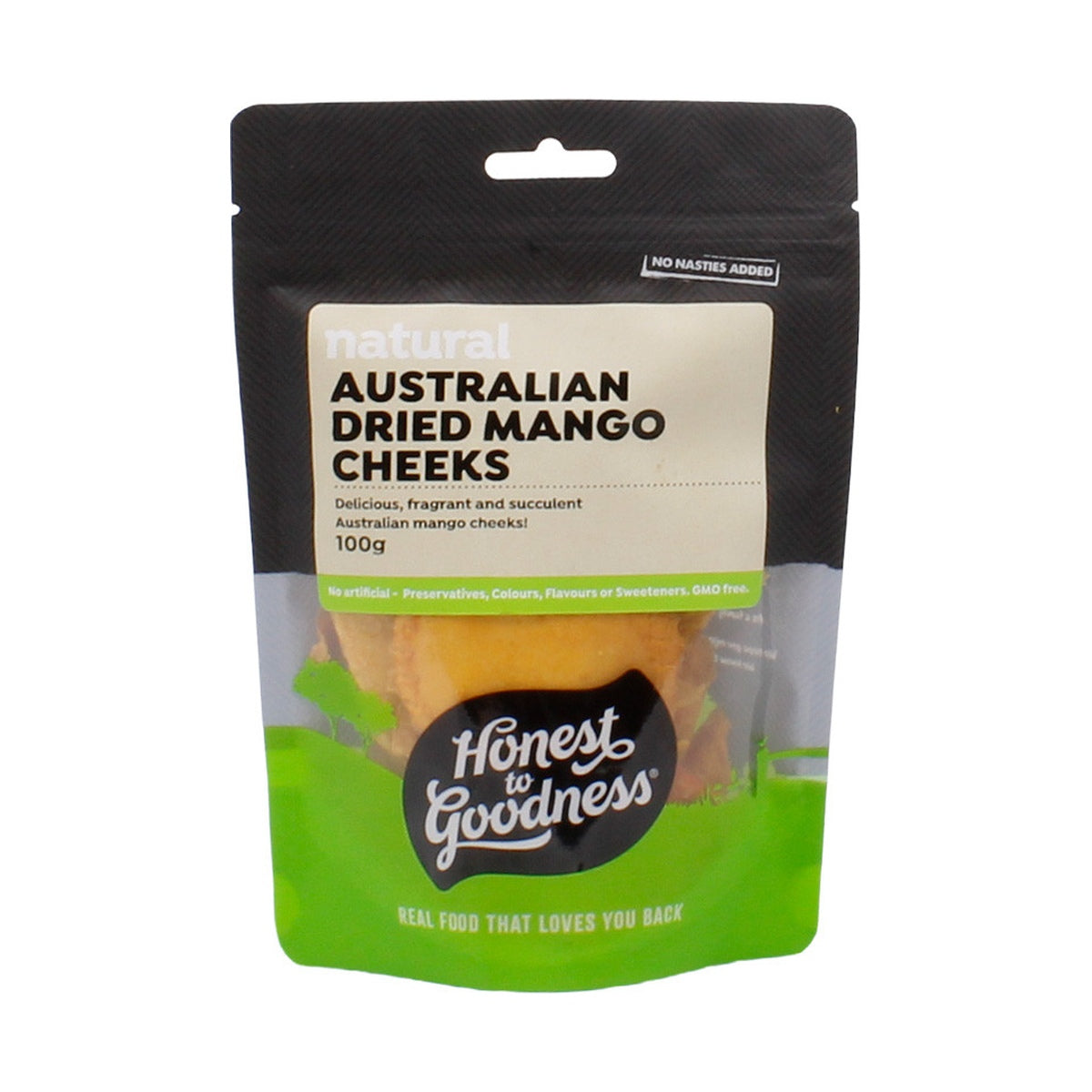 Honest to Goodness Australian Dried Mango Cheeks 100g front pack