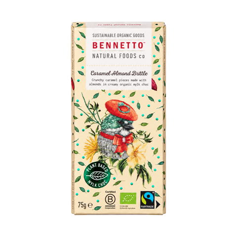 Bennetto Caramel Almond Brittle Mylk Chocolate 75g centred on a white background