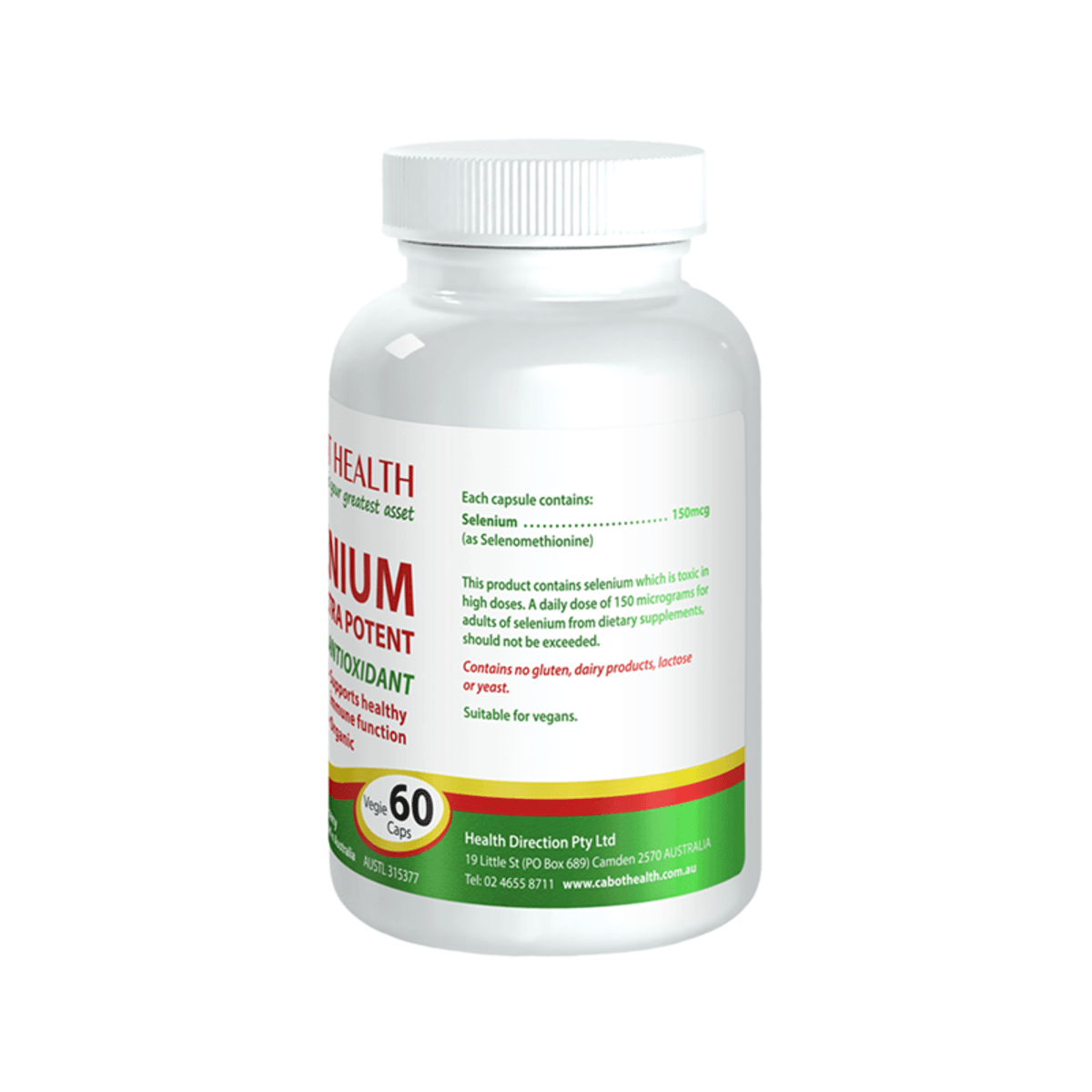 Cabot Health Selenium Ultra Potent 60 Capsules back label