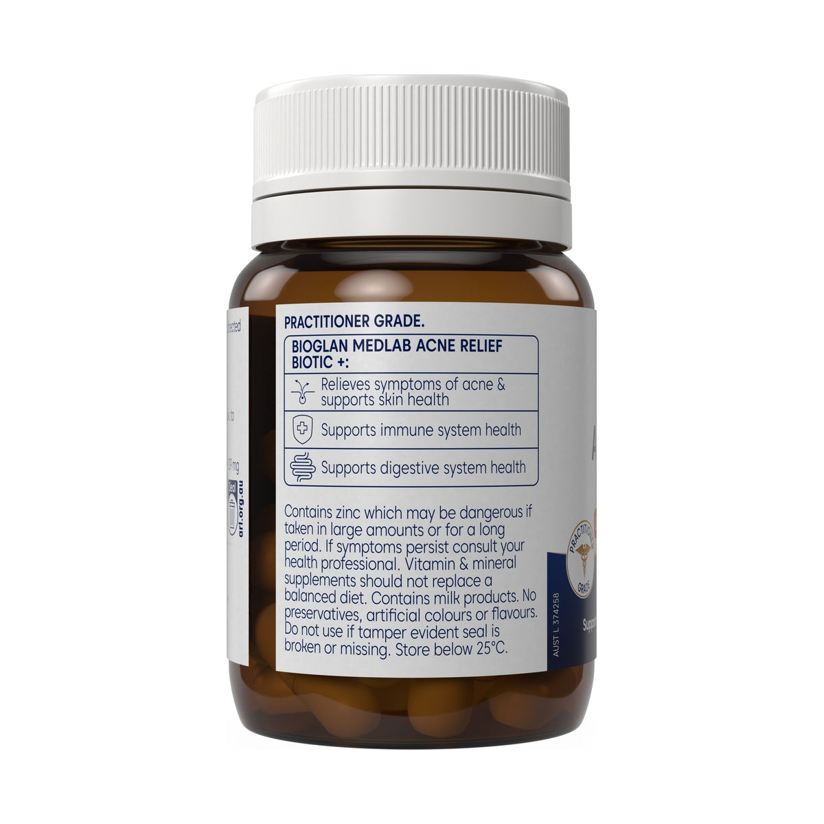 Bioglan Medlab Acne Relief Biotic+ 30 Capsules – warnings label