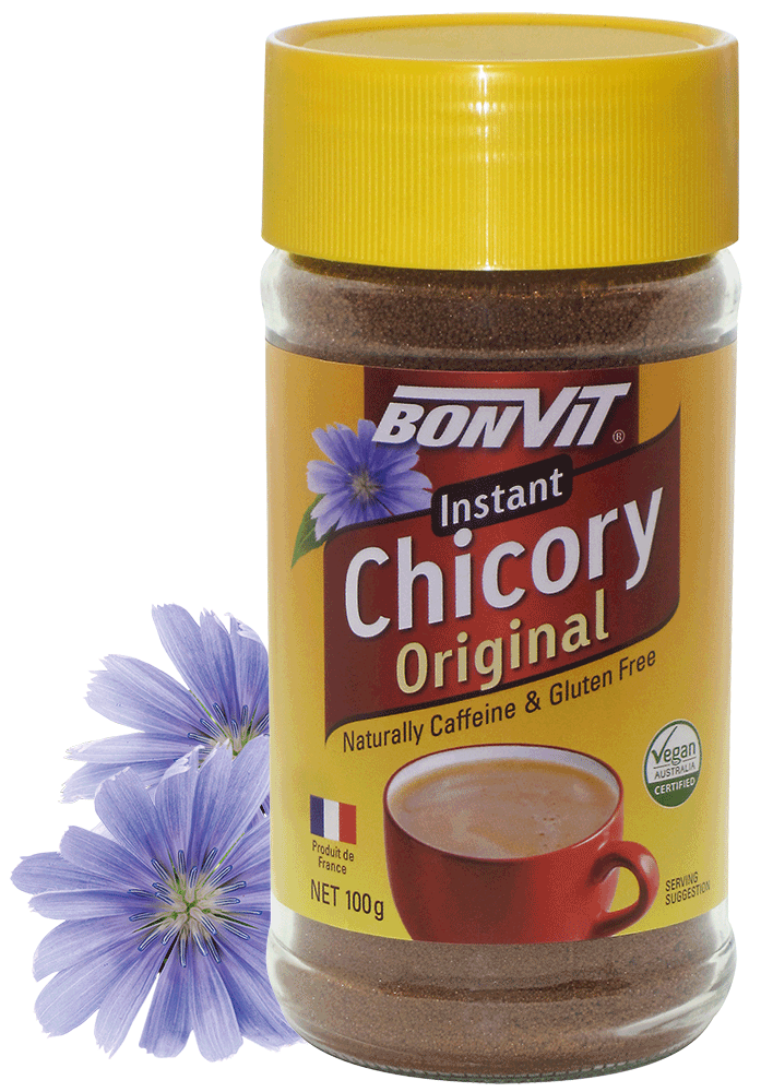 Bonvit Original Instant Chicory 100g jar with chicory flowers