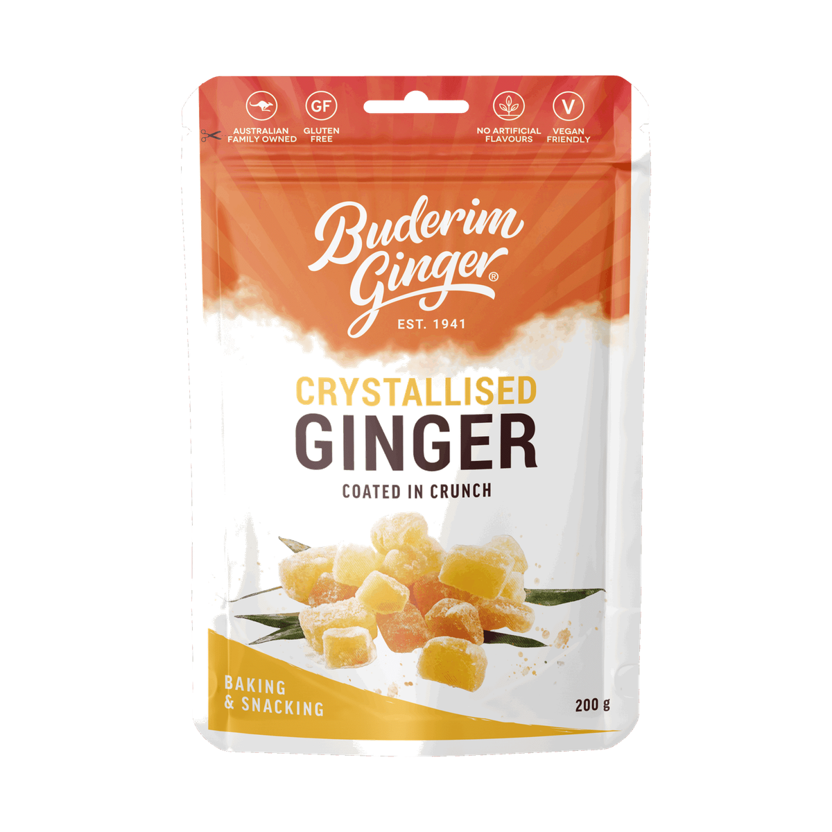 Buderim Crystallised Ginger 200g current manufacturer front pack