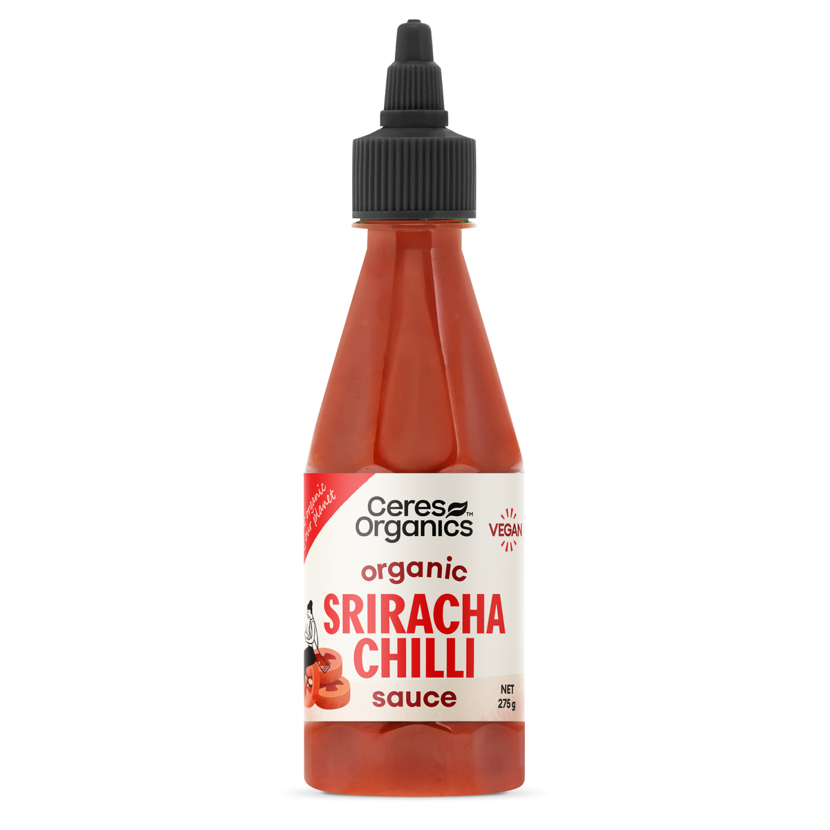 Ceres Organics Organic Sriracha Chilli Sauce 275g pack, front view