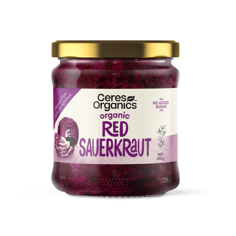 Ceres Organics Organic Red Sauerkraut 330g pack, front view