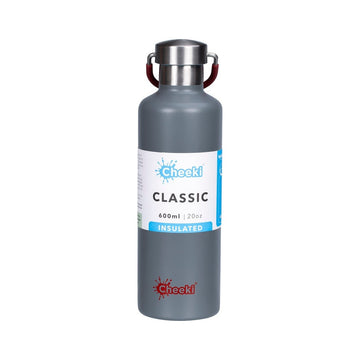 Cheeki Insulated Stainless Steel Bottle 600ml Slate white background packshot