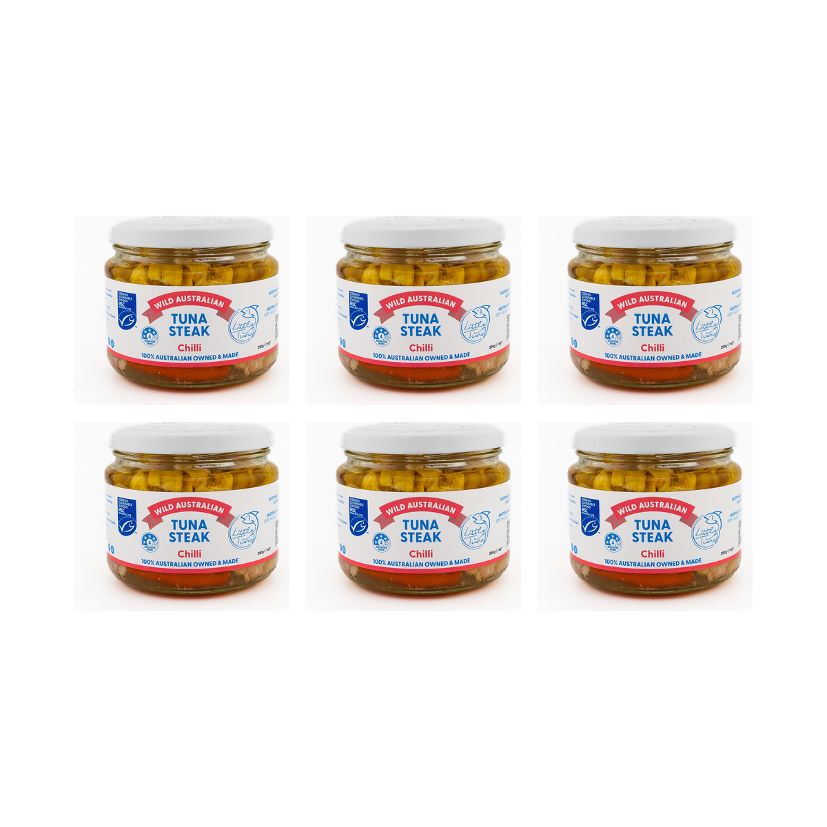 Little Tuna Wild Australian Tuna Steak in Chilli 290g — 6 matching jars