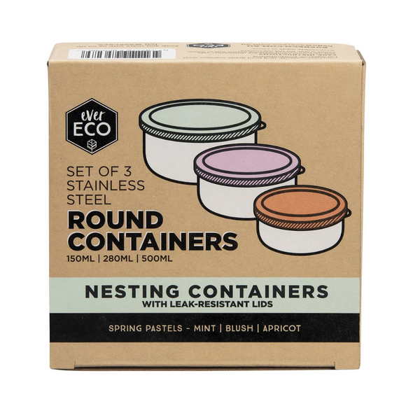 Ever Eco Stainless Steel Round Nesting Containers Spring Pastels 3 Pack