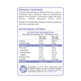 Morlife Creatine Icy Lemonade 250g label with product information