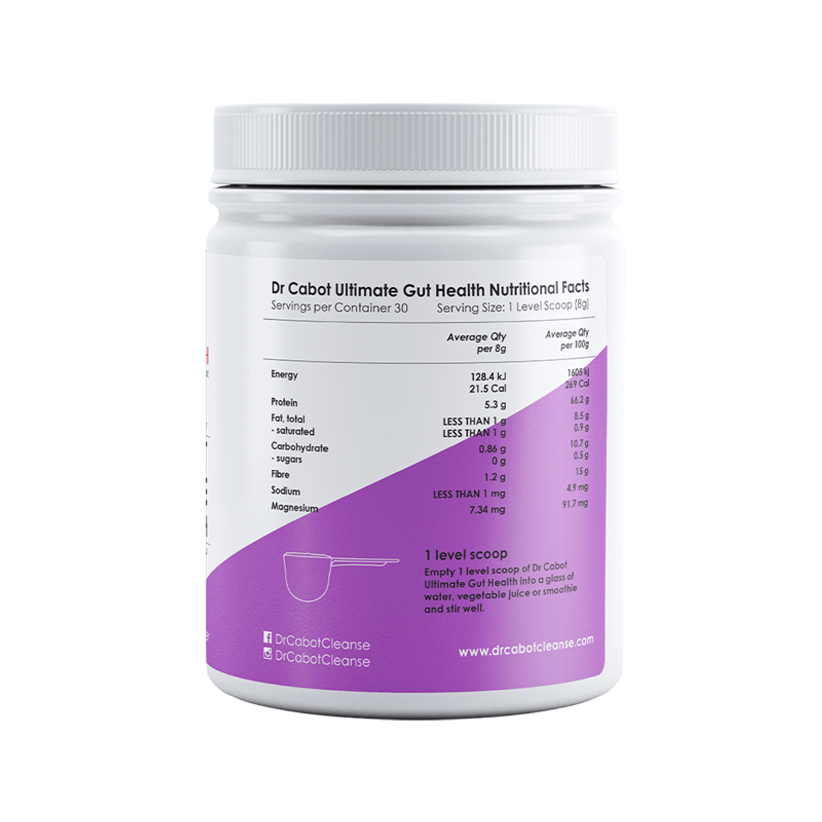 Cabot Health Ultimate Gut Health 250g side label