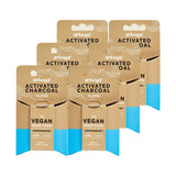Six Dr. Tung's Smart Vegan Activated Charcoal Dental Floss 27m dispensers on a white background