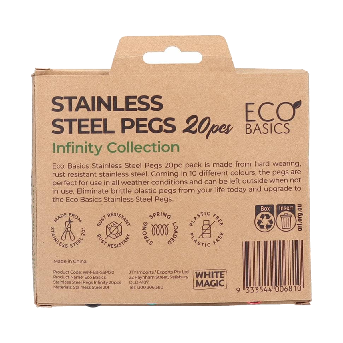 Eco Basics Stainless Steel Pegs Infinity Collection 20 pack rear