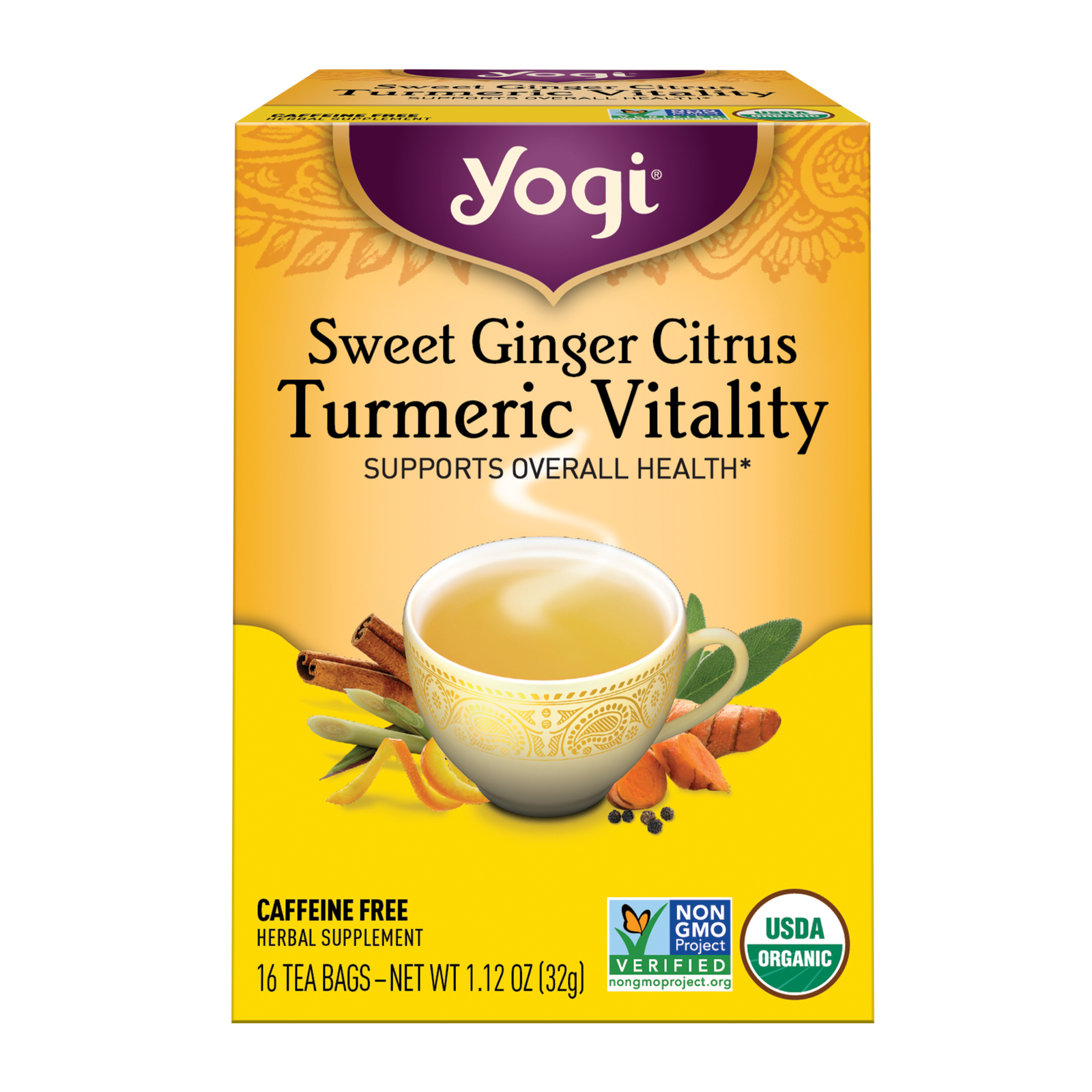 Yogi Tea Herbal Tea Bags Sweet Ginger Citrus Turmeric Vitality 16 Tea Bags
