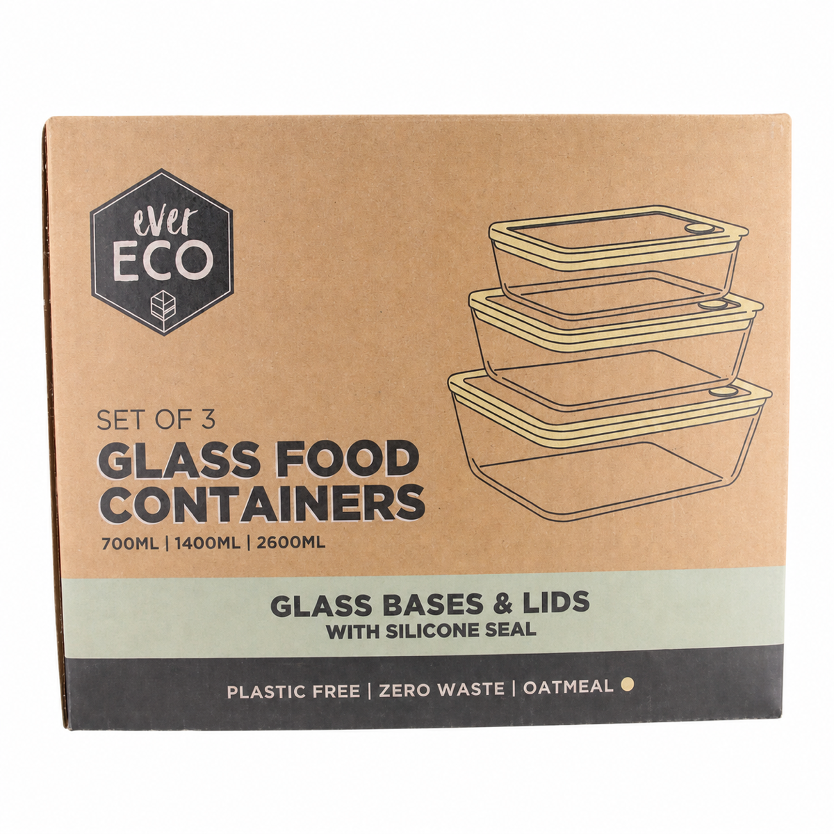 Ever Eco Glass Food Containers Oatmeal 3 Piece Set retail box