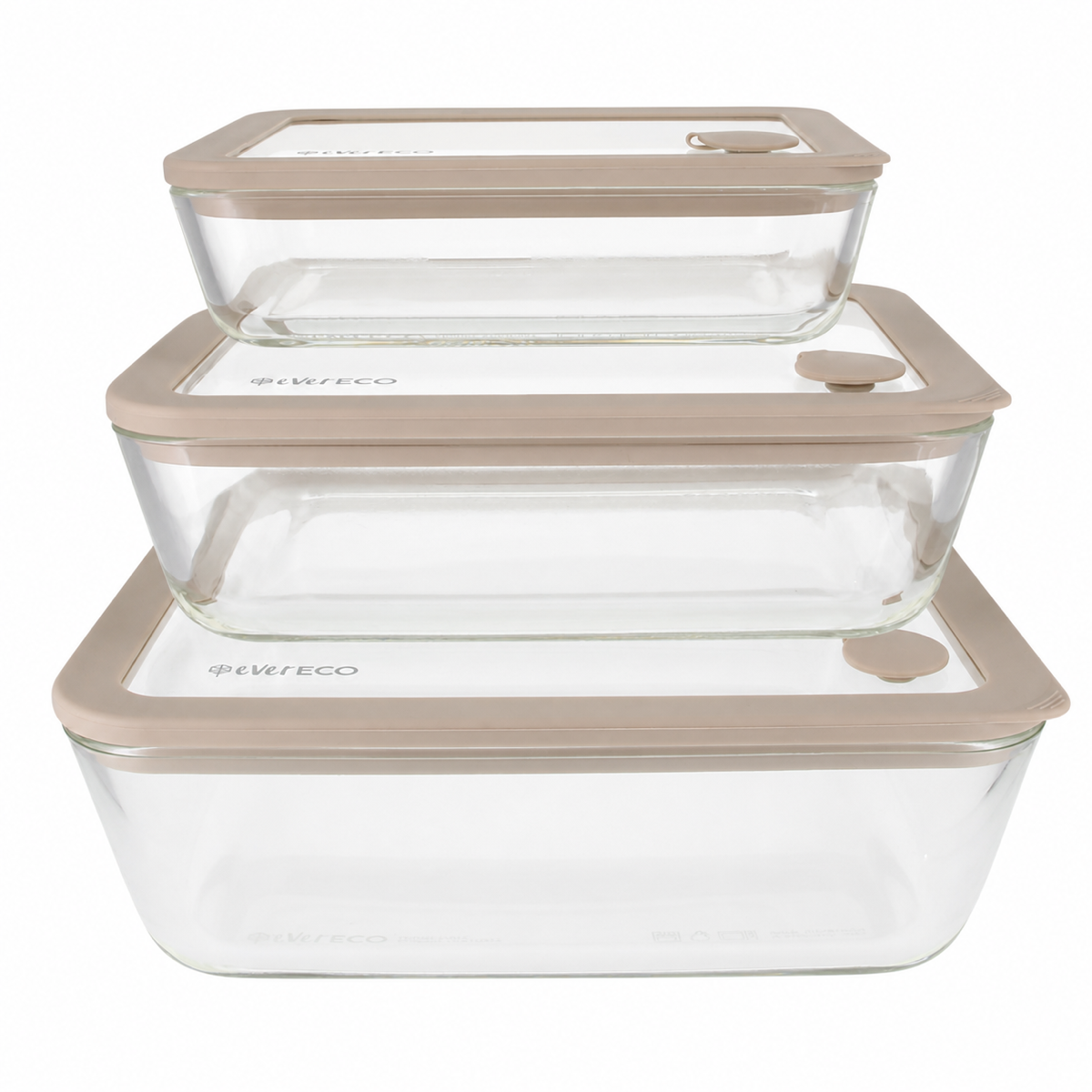 Ever Eco Oatmeal glass food containers in 700ml, 1400ml and 2600ml sizes