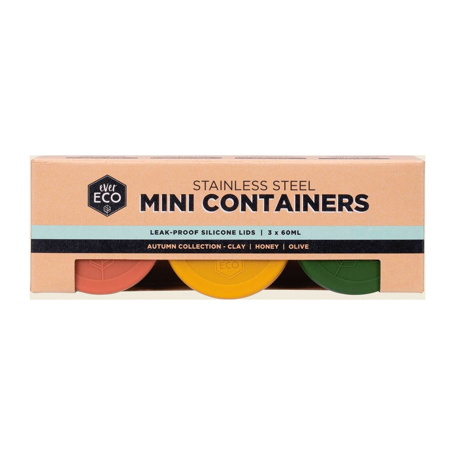 Ever Eco Stainless Steel Mini Containers Autumn Leak Resistant 3 Pack packshot on white background