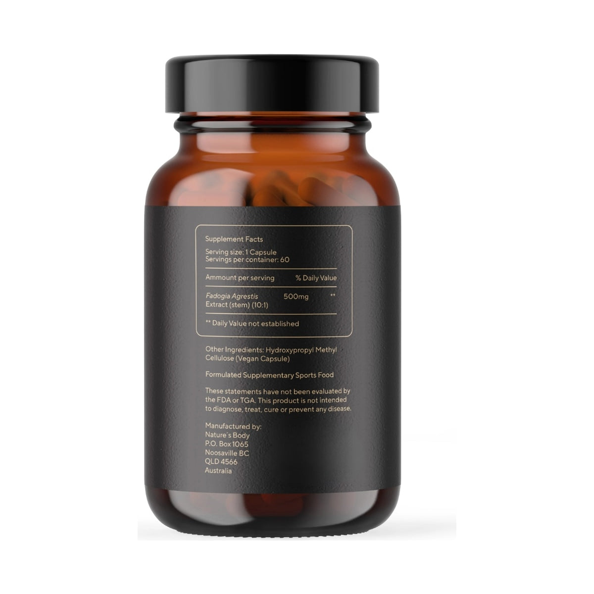 Nature's Body Fadogia Agrestis 10:1 500mg 60 Capsules supplement facts label