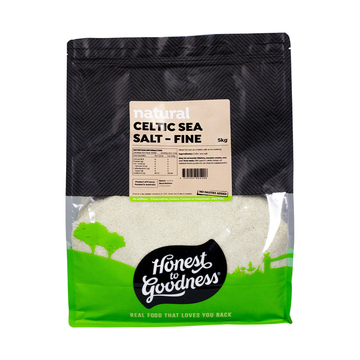 Honest to Goodness Celtic Sea Salt Fine 5kg front pack on white background