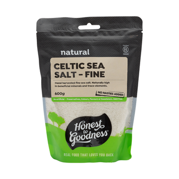Honest to Goodness Celtic Sea Salt Fine 600g front pack on white background