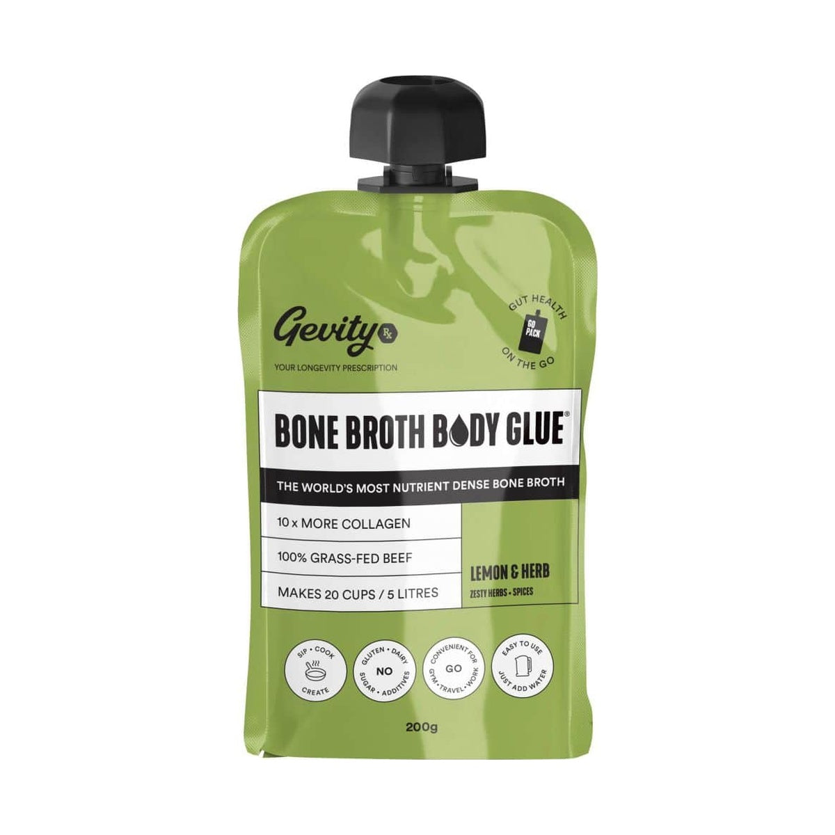 Gevity Rx Bone Broth Body Glue Lemon Go 200g Pouch packshot