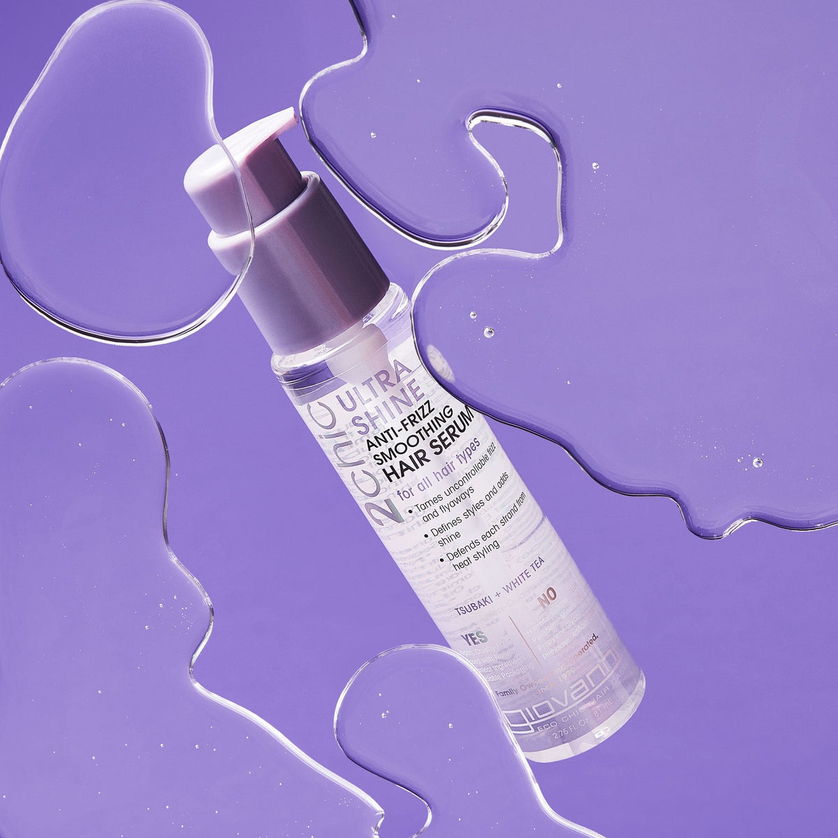 Giovanni Ultra-Shine Anti-Frizz Serum 81ml on purple serum texture