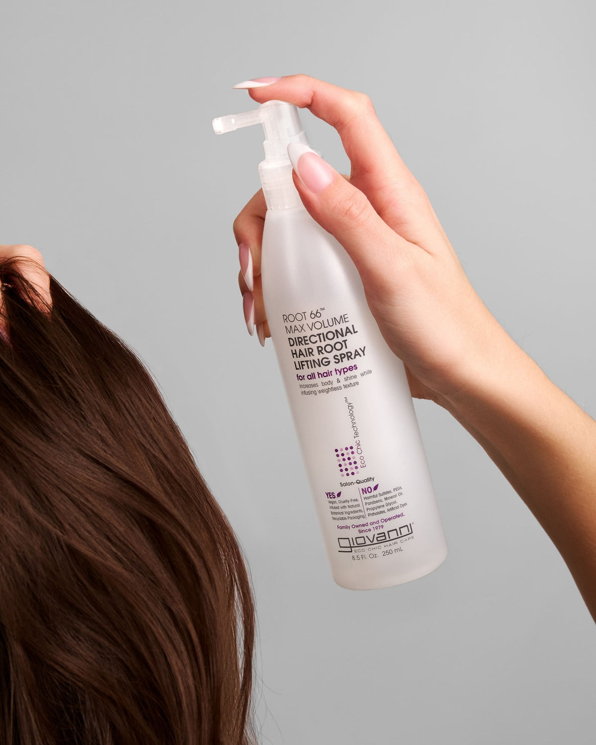 Giovanni Root 66 Root Lifting Spray 250ml directed at hair roots