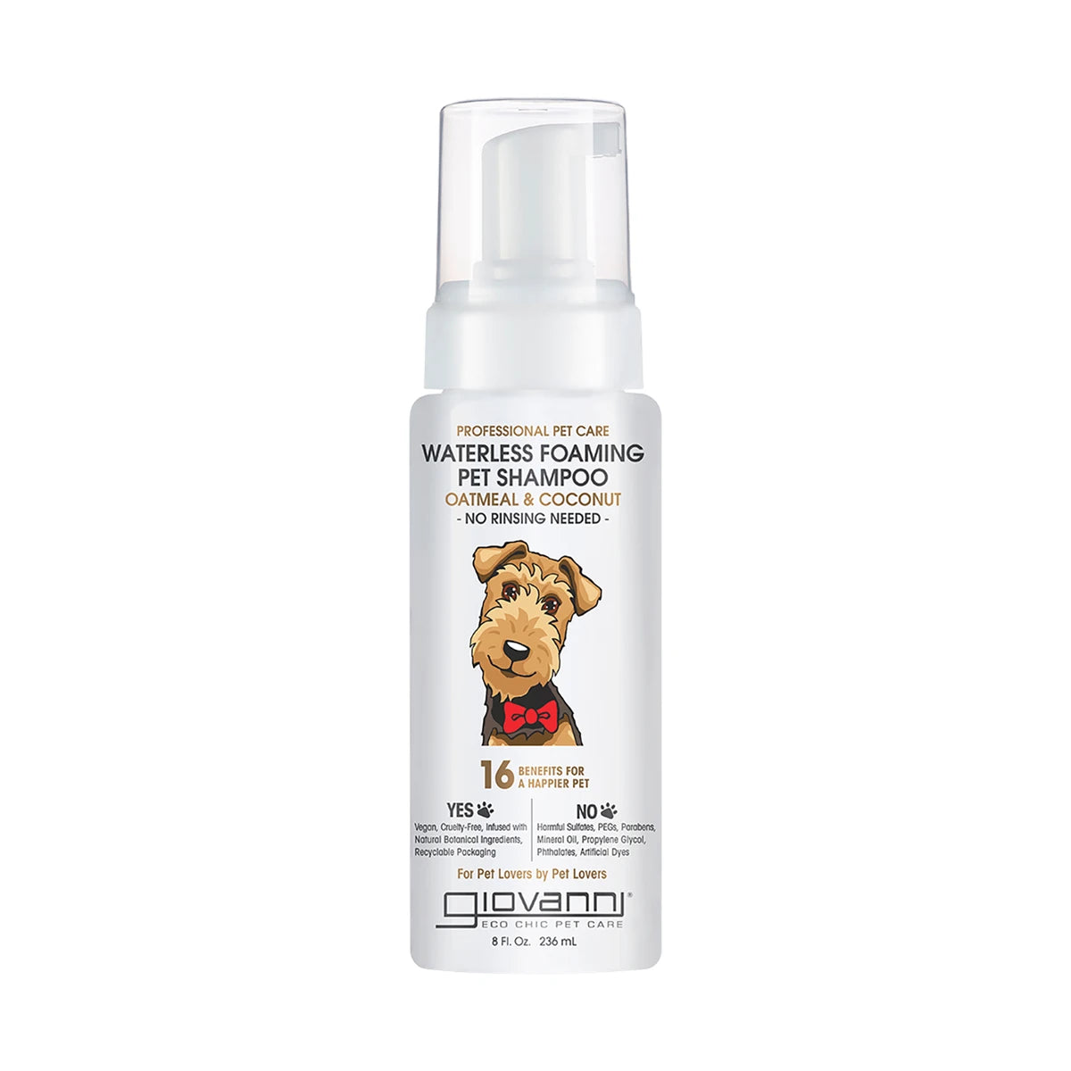 Giovanni Waterless Foaming Pet Shampoo Professional Pet Care 236ml — front packshot
