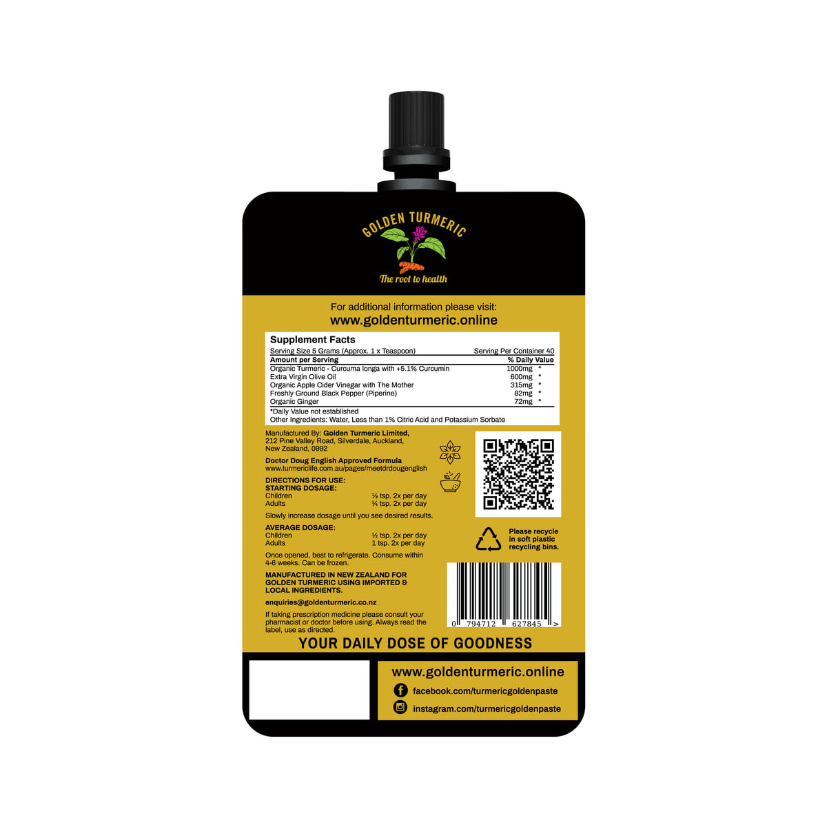 Golden Turmeric Golden Paste for People 200g back label