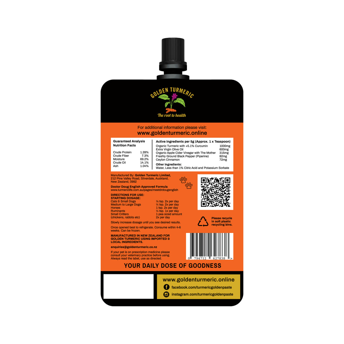 Golden Turmeric Golden Paste for Pets 200g back label