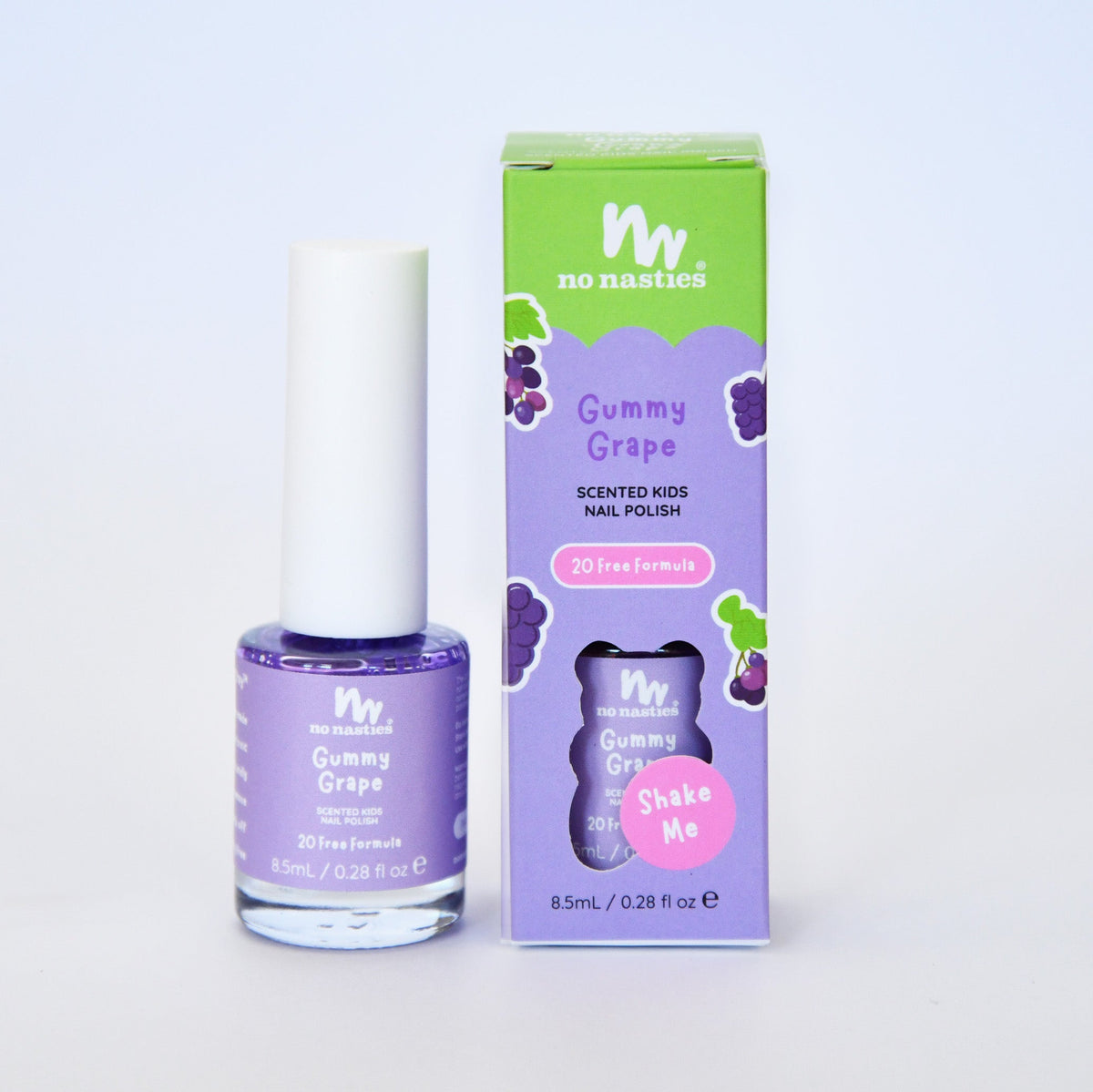 No Nasties Kids Scented Nail Polish Gummy Grape 8.5ml — bottle and carton