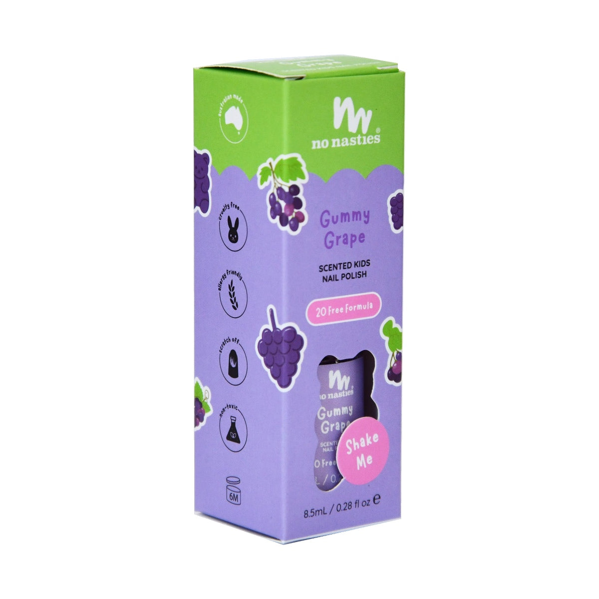 No Nasties Kids Scented Nail Polish Gummy Grape 8.5ml — boxed retail product on white