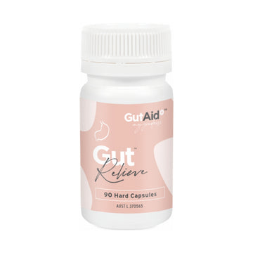 GutAid Gut Relieve 90 Capsules bottle on a white background