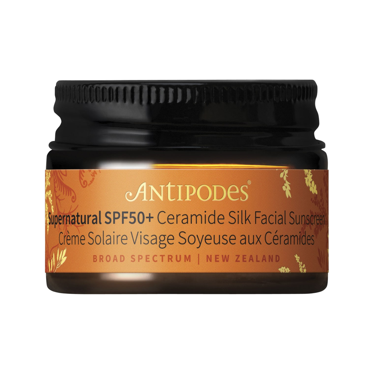Antipodes Supernatural SPF50+ Ceramide Silk Facial Sunscreen MINI 15ml jar close-up