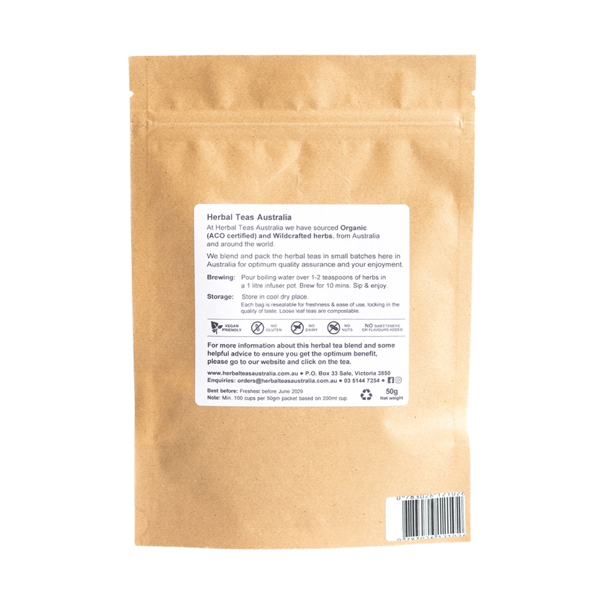 Herbal Teas Australia Cinnamon Tea 50g rear pouch