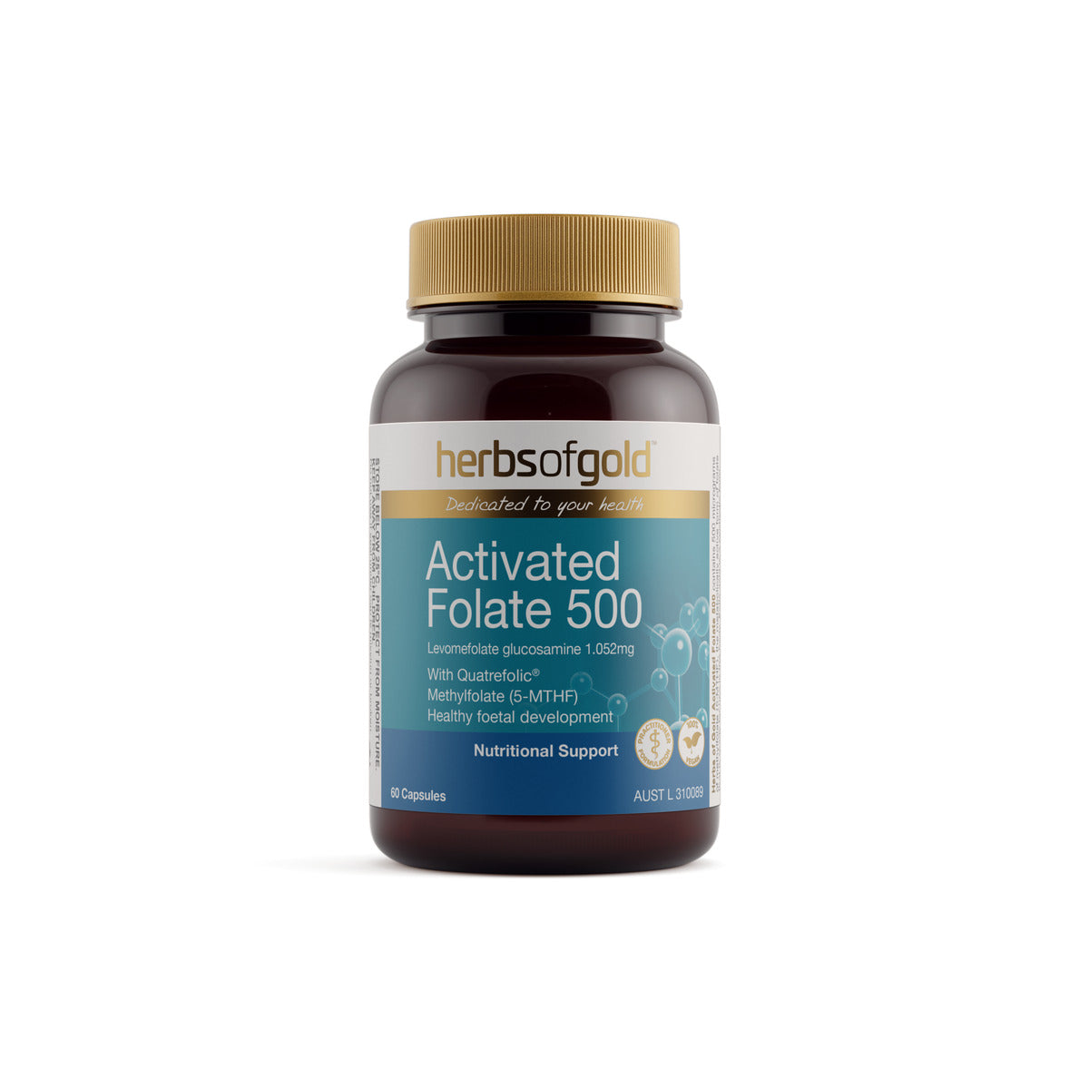 Herbs of Gold Activated Folate 500 60 Capsules front product image