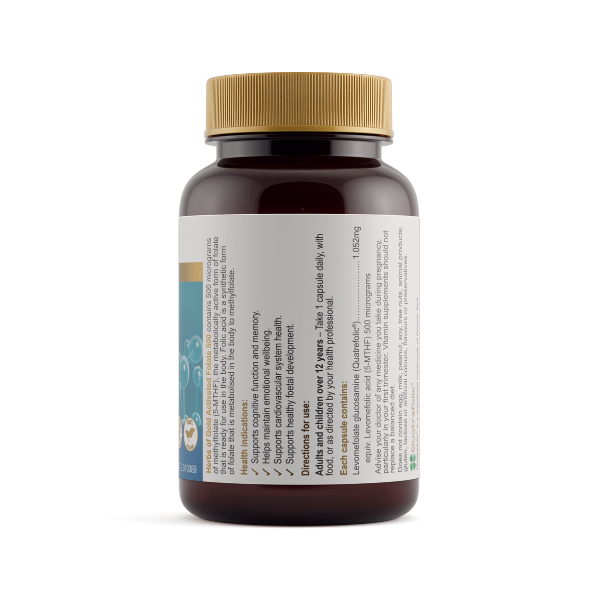 Herbs of Gold Activated Folate 500 60 Capsules — ingredients label
