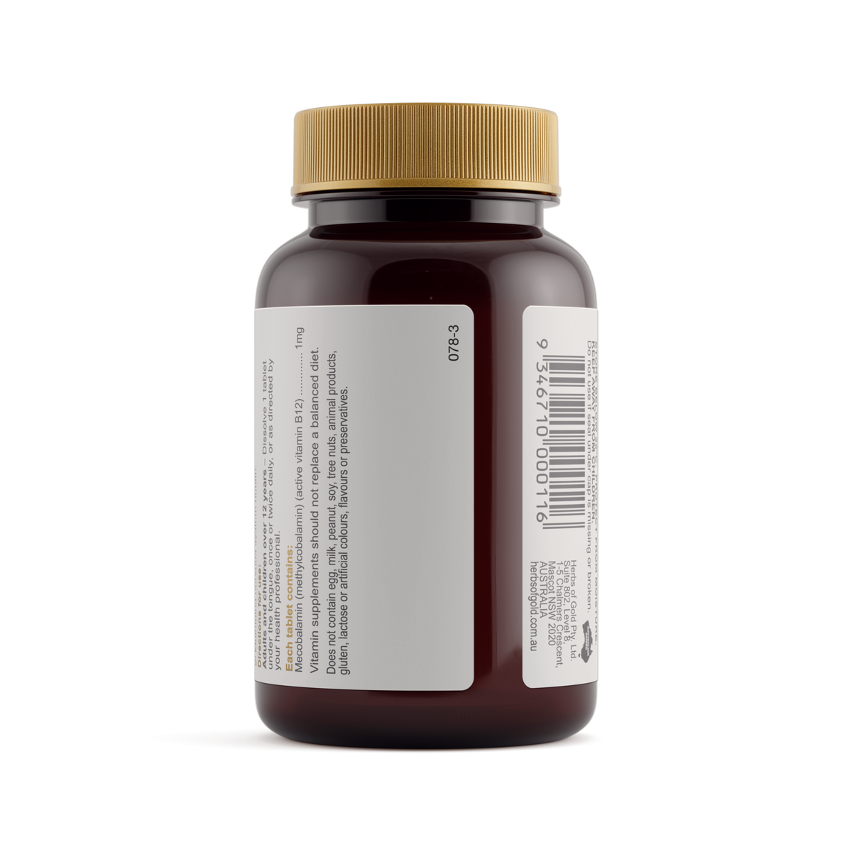 Herbs of Gold Activated Sublingual B12 75 Tablets — directions and warnings label