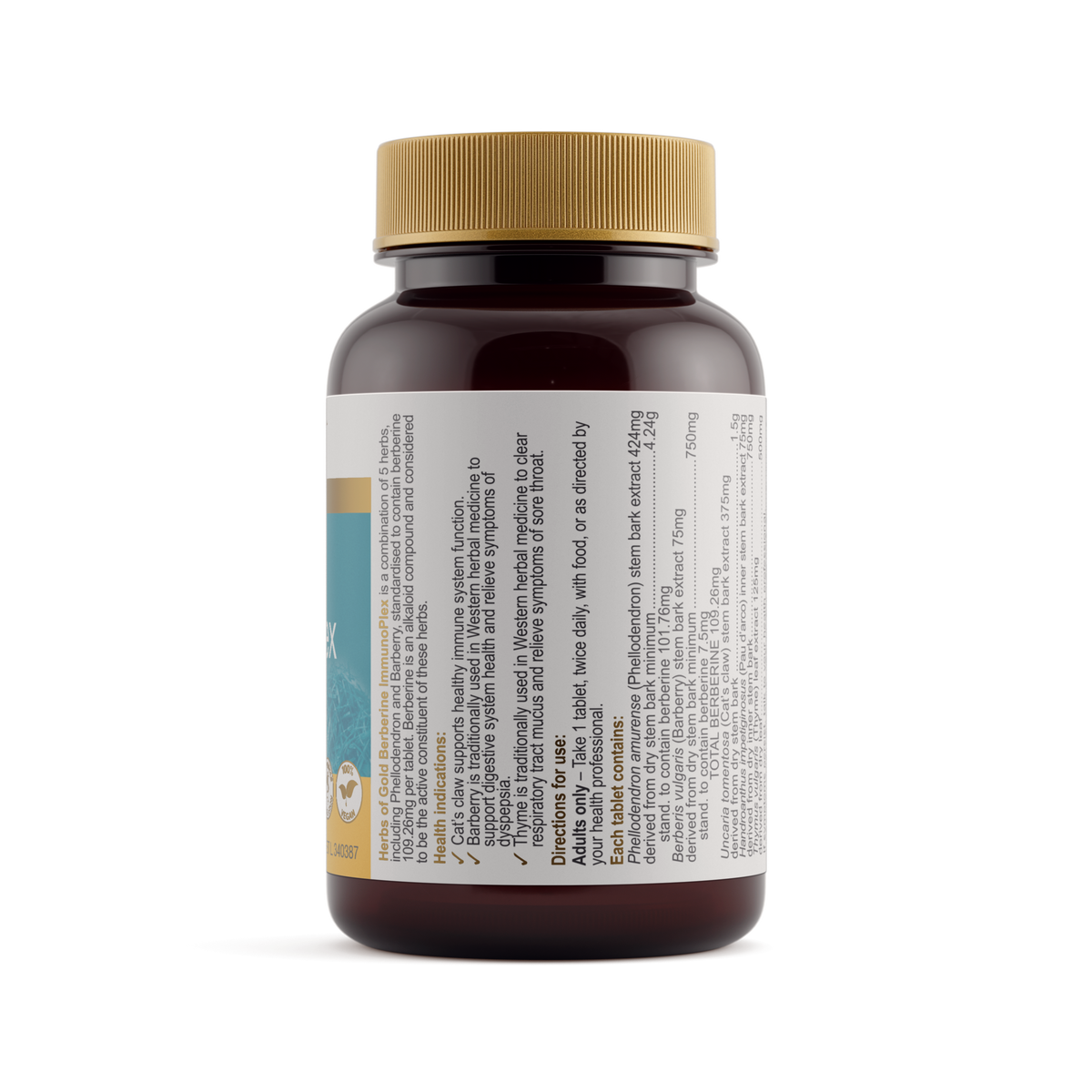 Herbs of Gold Berberine ImmunoPlex 30 Tablets — ingredients label