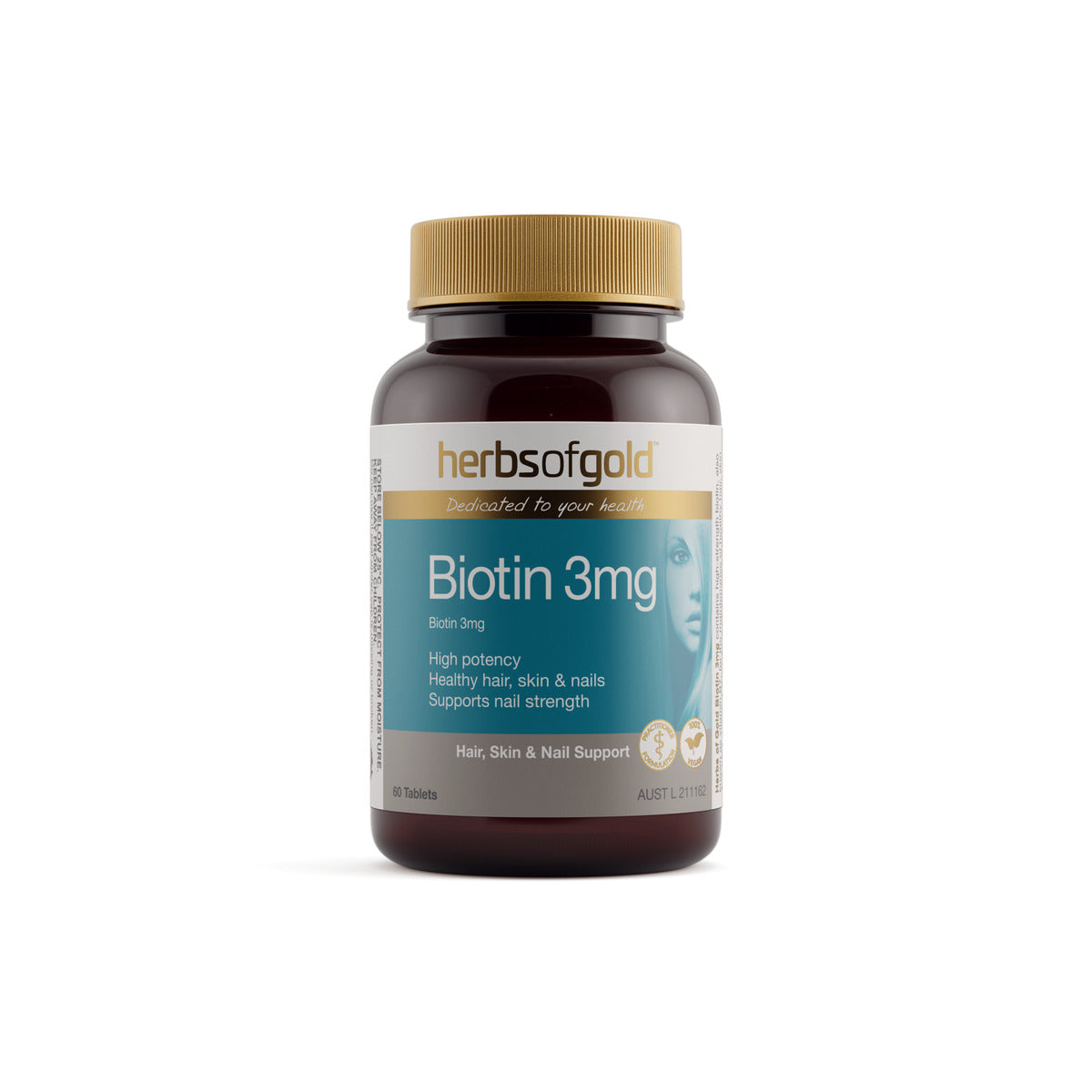 Herbs of Gold Biotin 3mg 60 Tablets front product image