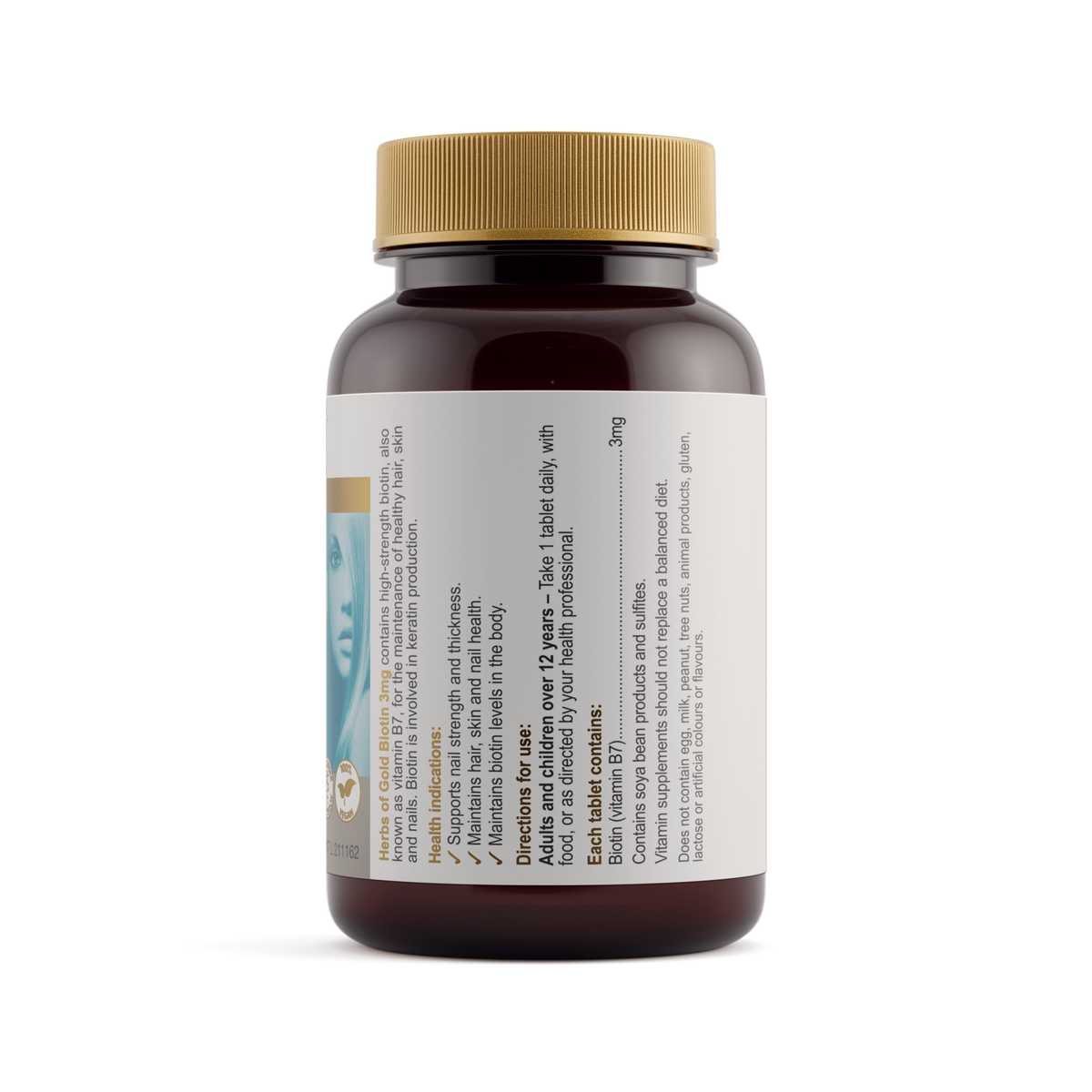 Herbs of Gold Biotin 3mg 60 Tablets — ingredients label