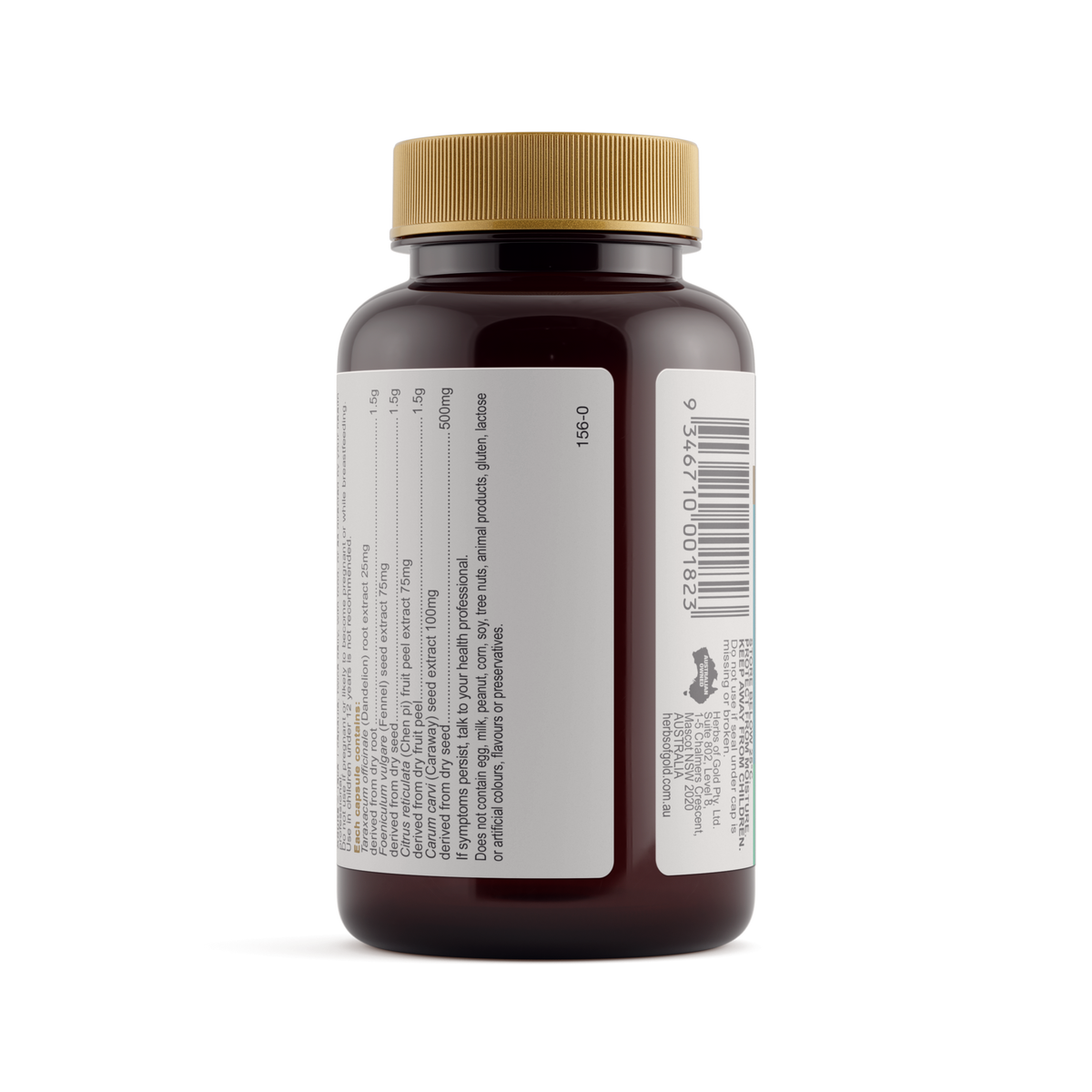 Herbs of Gold Bloating Relief Complex 60 Capsules — directions and warnings label