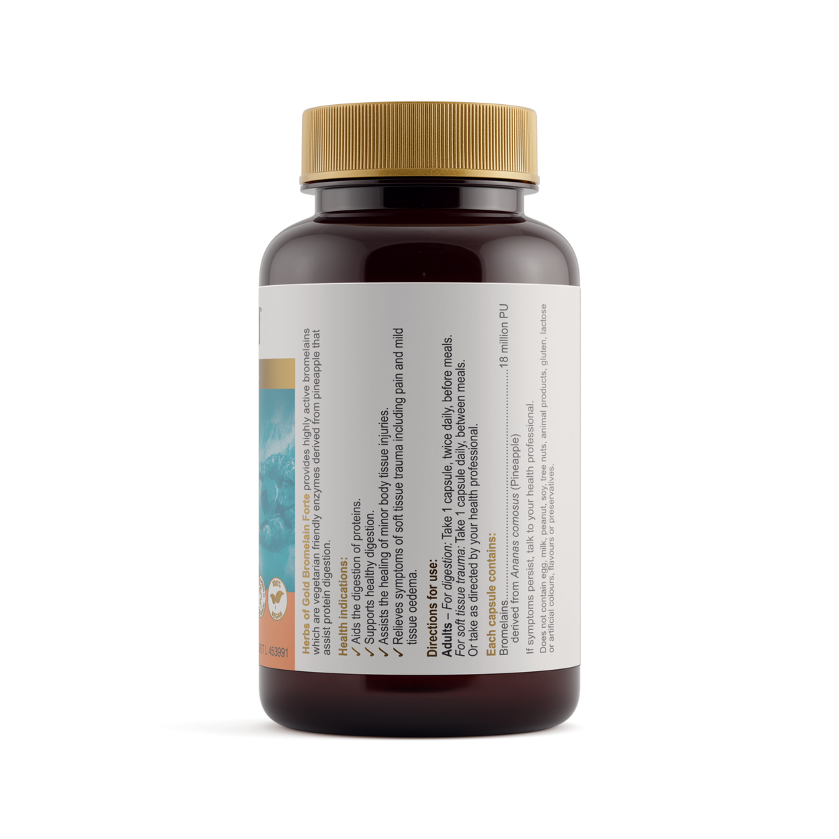 Herbs of Gold Bromelain Forte 60 Capsules — ingredients label