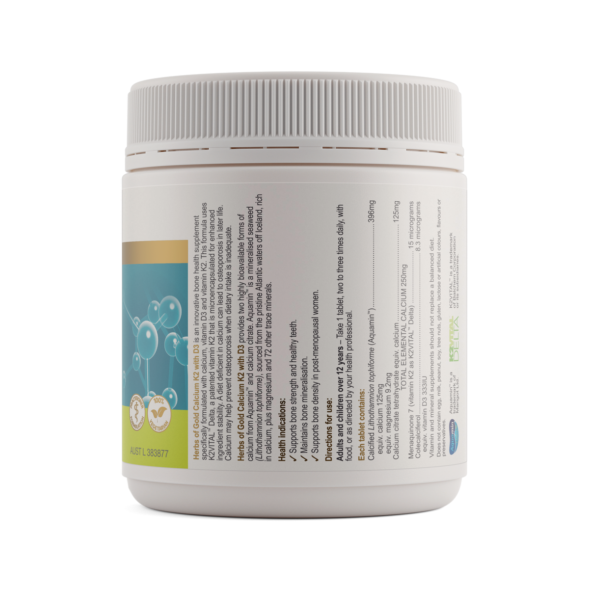 Herbs of Gold Calcium K2 with D3 — ingredients label