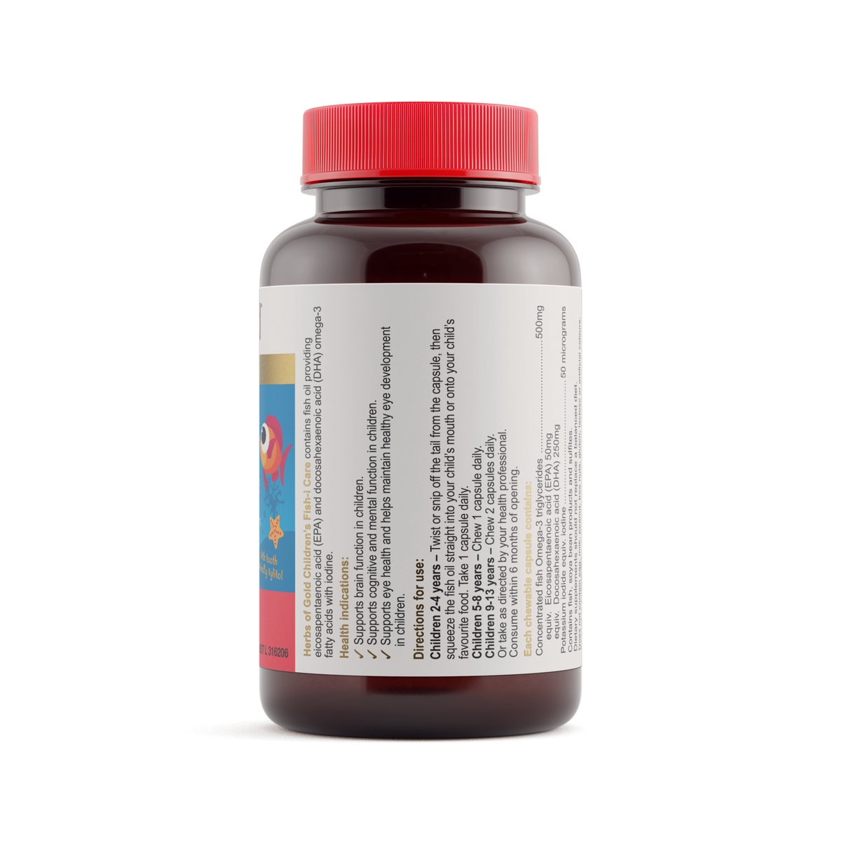 Herbs of Gold Childrens Fish-i Care 60 Capsules — ingredients label